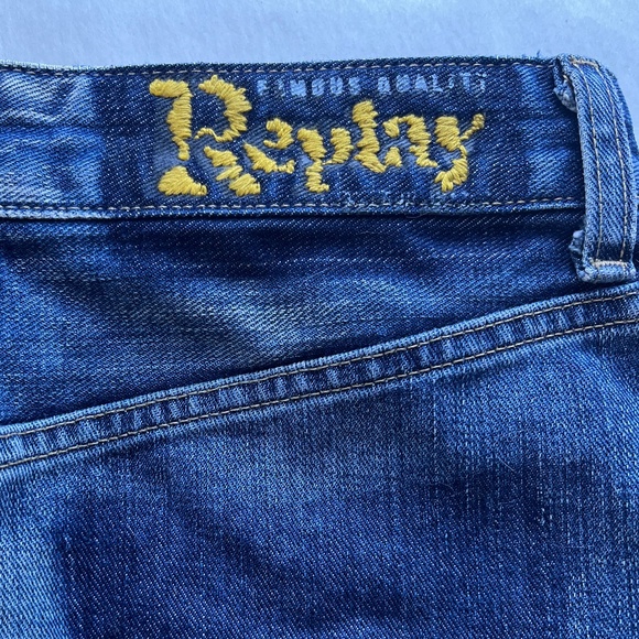 Replay Denim Blue Jean Raw Hem Fringe Studded Casual A-line Midi Skirt 26 - Picture 6 of 10